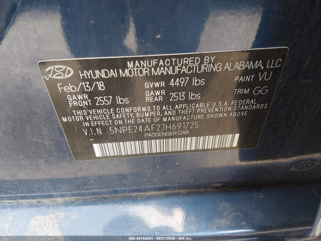 Продаж на аукціоні авто 2018 Hyundai Sonata Se, vin: 5NPE24AF2JH691725, номер лоту: 45154283