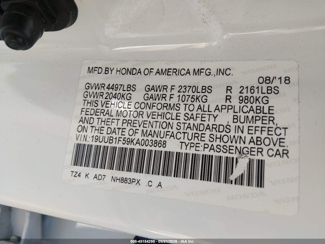 Aukcja sprzedaży 2019 Acura Tlx Tech Pkg, vin: 19UUB1F59KA003868, numer aukcji: 45154290
