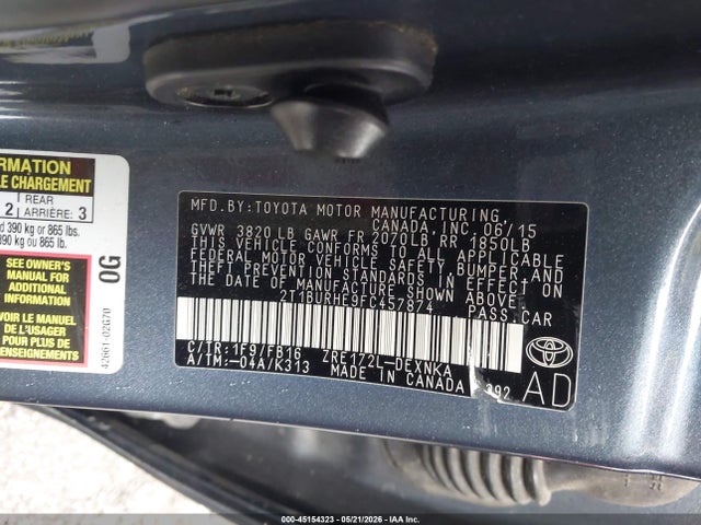 Продаж на аукціоні авто 2015 Toyota Corolla Le, vin: 2T1BURHE9FC457874, номер лоту: 45154323
