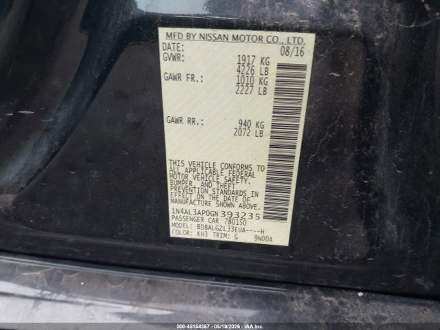 Продаж на аукціоні авто 2016 Nissan Altima 2.5 S, vin: 1N4AL3AP0GN393235, номер лоту: 45154357