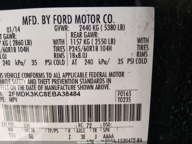 Продаж на аукціоні авто 2014 Ford Edge Limited, vin: 2FMDK3KC8EBA38484, номер лоту: 45154367