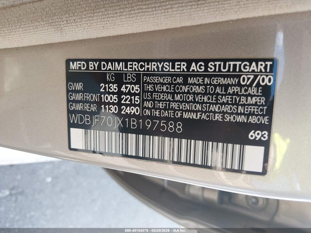 Продаж на аукціоні авто 2001 Mercedes-benz E 430, vin: WDBJF70JX1B197588, номер лоту: 45154378