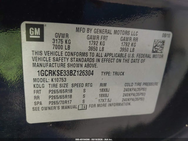 2011 Chevrolet Silverado 1500 Lt მანქანა იყიდება აუქციონზე, vin: 1GCRKSE33BZ126304, აუქციონის ნომერი: 45154386