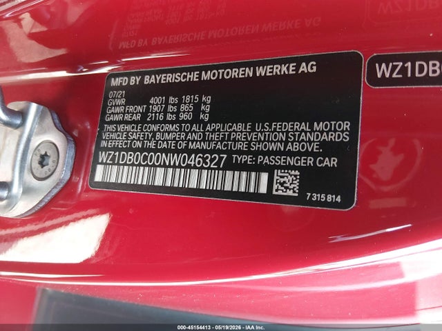 Aukcja sprzedaży 2022 Toyota Gr Supra 3.0 Premium, vin: WZ1DB0C00NW046327, numer aukcji: 45154413