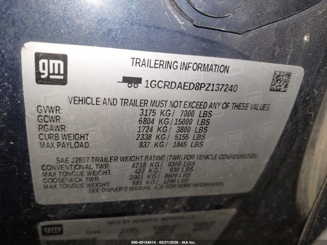 Продаж на аукціоні авто 2023 Chevrolet Silverado 1500 4wd  Standard Bed Wt, vin: 1GCRDAED8PZ137240, номер лоту: 45154414
