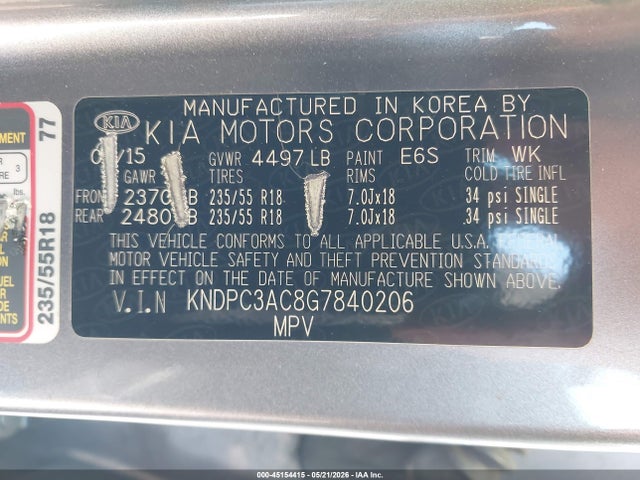 2016 Kia Sportage Ex მანქანა იყიდება აუქციონზე, vin: KNDPC3AC8G7840206, აუქციონის ნომერი: 45154415