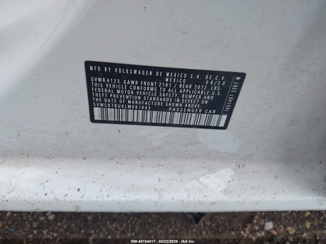 Продаж на аукціоні авто 2020 Volkswagen Jetta 1.4t R-line/1.4t S/1.4t Se, vin: 3VWCB7BU6LM061643, номер лоту: 45154417