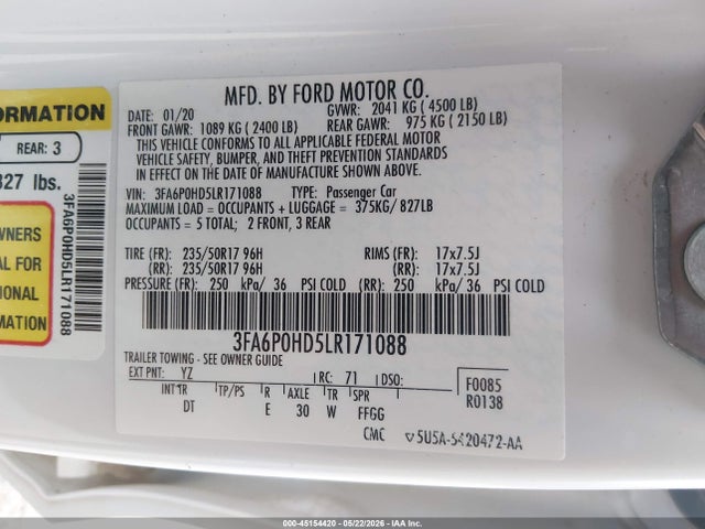 Ford FUSION SE 2020 3FA6P0HD5LR171088 Image 9