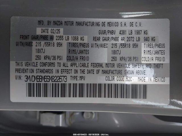 Продажа на аукционе авто 2025 Mazda Cx-30 2.5 S Select Sport, vin: 3MVDMBBM6SM822673, номер лота: 45154423