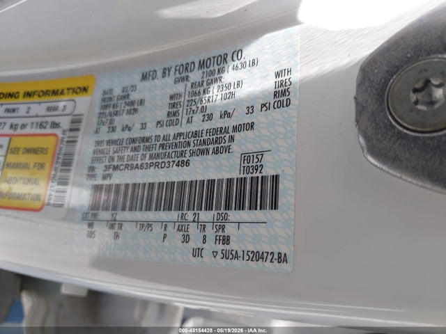45154428 :رقم المزاد ، 3FMCR9A63PRD37486 vin ، 2023 Ford Bronco Sport مزاد بيع