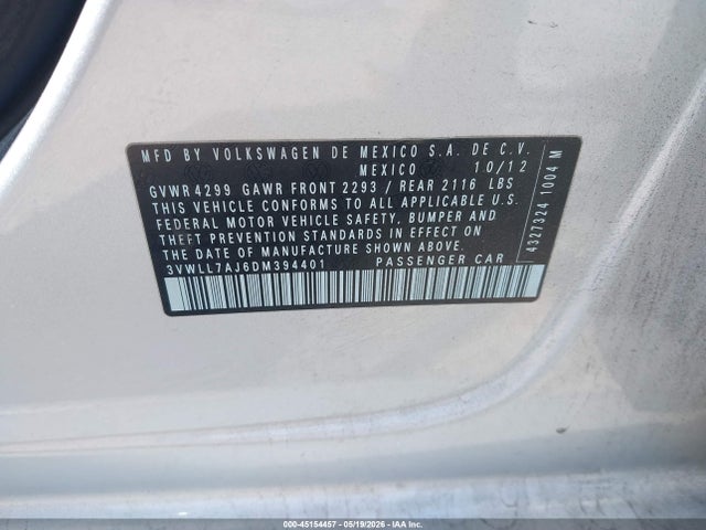 Aukcja sprzedaży 2013 Volkswagen Jetta 2.0l Tdi, vin: 3VWLL7AJ6DM394401, numer aukcji: 45154457