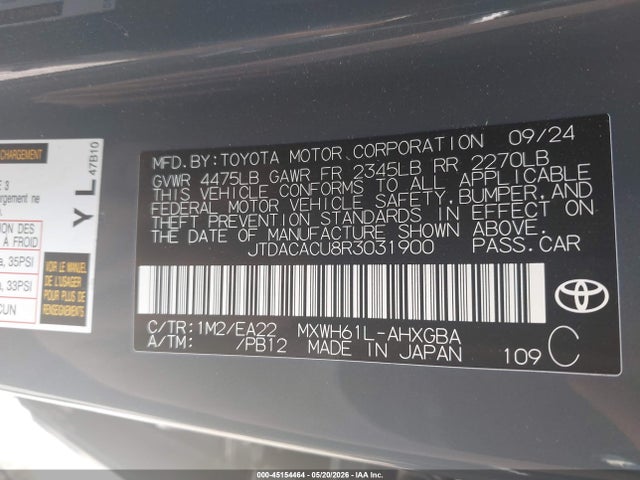 Aukcja sprzedaży 2024 Toyota Prius Prime Xse, vin: JTDACACU8R3031900, numer aukcji: 45154464