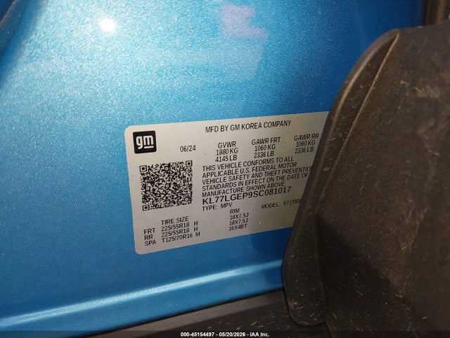 KL77LGEP9SC081017 Chevrolet Trax Fwd 1rs