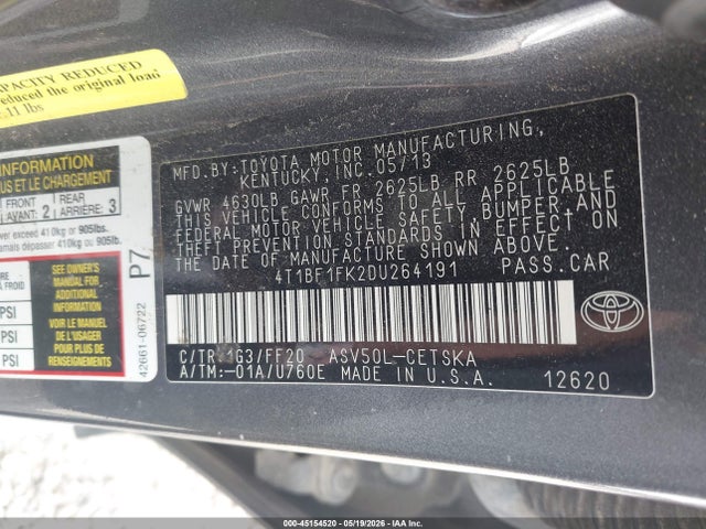 Aukcja sprzedaży 2013 Toyota Camry Se, vin: 4T1BF1FK2DU264191, numer aukcji: 45154520