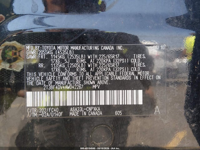Продаж на аукціоні авто 2010 Toyota Rav4, vin: 2T3BF4DV4AW042267, номер лоту: 45154548