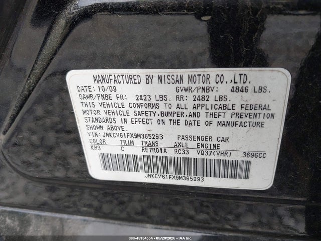 Продаж на аукціоні авто 2009 Infiniti G37x, vin: JNKCV61FX9M365293, номер лоту: 45154554