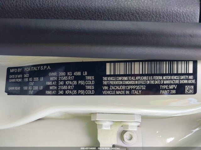 Продажа на аукционе авто 2023 Jeep Renegade Upland 4x4, vin: ZACNJDB13PPP35752, номер лота: 45154588