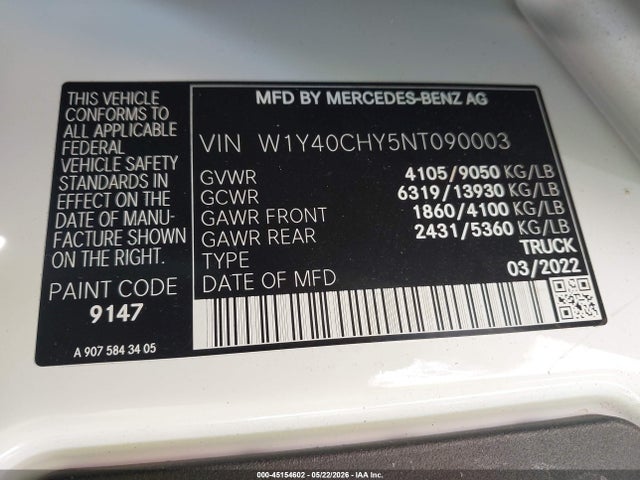W1Y40CHY5NT090003 Mercedes-Benz Sprinter 2500 High Roof I4