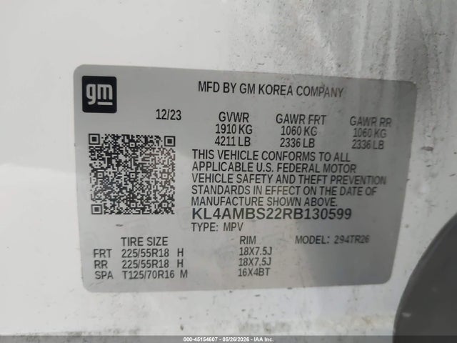 45154607 :رقم المزاد ، KL4AMBS22RB130599 vin ، 2024 Buick Encore Gx Preferred Fwd مزاد بيع