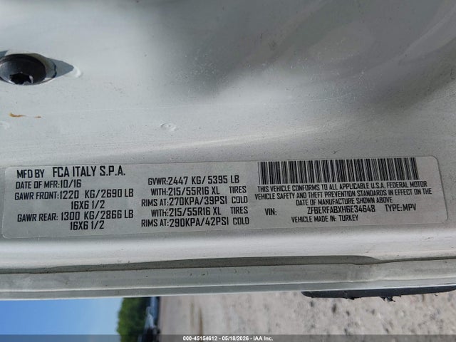 Продаж на аукціоні авто 2017 Ram Promaster City Tradesman, vin: ZFBERFABXH6E34648, номер лоту: 45154612