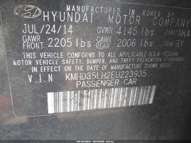 Aukcja sprzedaży 2014 Hyundai Elantra Gt, vin: KMHD35LH2EU223935, numer aukcji: 45154631