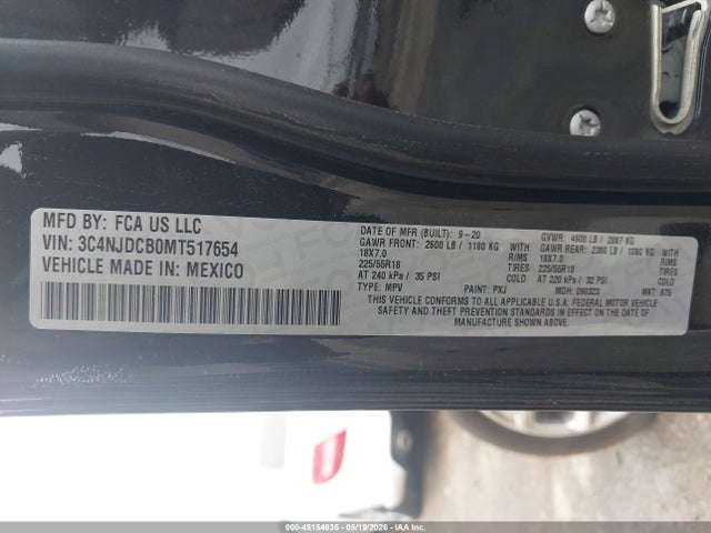 Aukcja sprzedaży 2021 Jeep Compass Limited 4x4, vin: 3C4NJDCB0MT517654, numer aukcji: 45154635