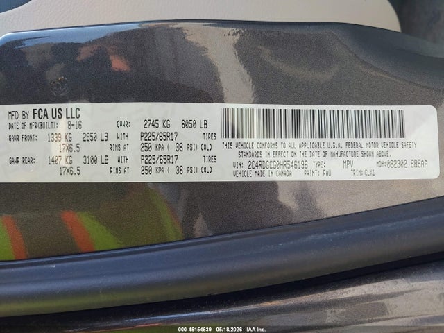 Aukcja sprzedaży 2017 Dodge Grand Caravan Sxt, vin: 2C4RDGCG0HR546196, numer aukcji: 45154639