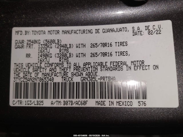 Aukcja sprzedaży 2022 Toyota Tacoma Trd Pro, vin: 3TYCZ5AN2NT065340, numer aukcji: 45154656