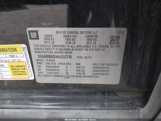 Продажа на аукционе авто 2017 Buick Enclave Leather, vin: 5GAKRBKD3HJ237776, номер лота: 45154688