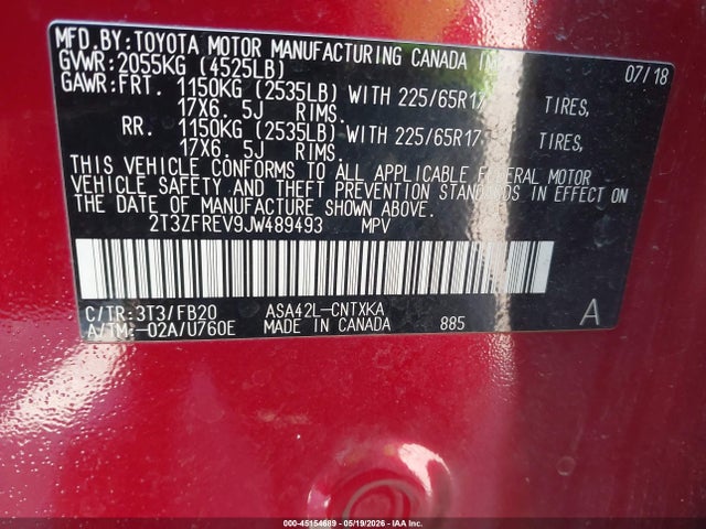 Продаж на аукціоні авто 2018 Toyota Rav4 Le, vin: 2T3ZFREV9JW489493, номер лоту: 45154689