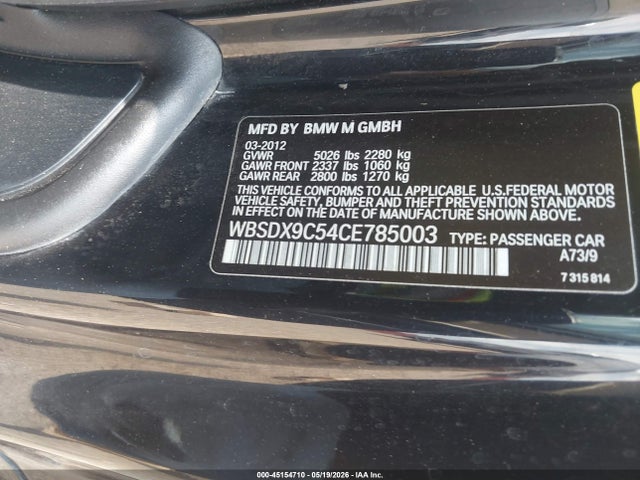 45154710 :رقم المزاد ، WBSDX9C54CE785003 vin ، 2012 Bmw M3 مزاد بيع