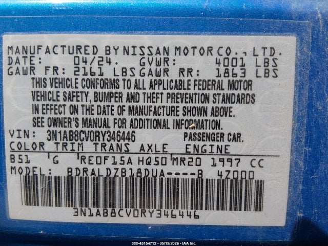 2024 Nissan Sentra Sv Xtronic Cvt მანქანა იყიდება აუქციონზე, vin: 3N1AB8CV0RY346446, აუქციონის ნომერი: 45154712