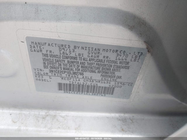 Aukcja sprzedaży 2014 Nissan Versa Note Sv, vin: 3N1CE2CP1EL382765, numer aukcji: 45154722