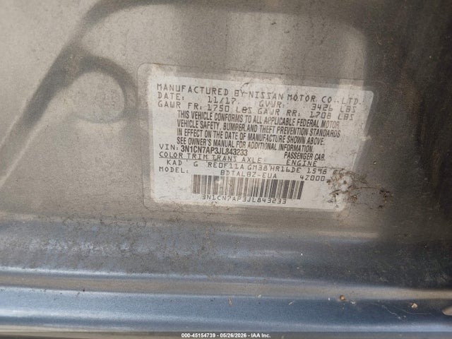 3N1CN7AP3JL843233 Nissan Versa 1.6 Sv