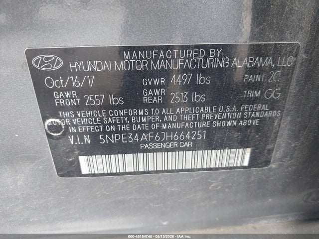 Продажа на аукционе авто 2018 Hyundai Sonata Limited, vin: 5NPE34AF6JH664251, номер лота: 45154748