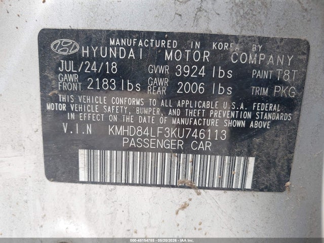 KMHD84LF3KU746113 Hyundai ELANTRA SEL