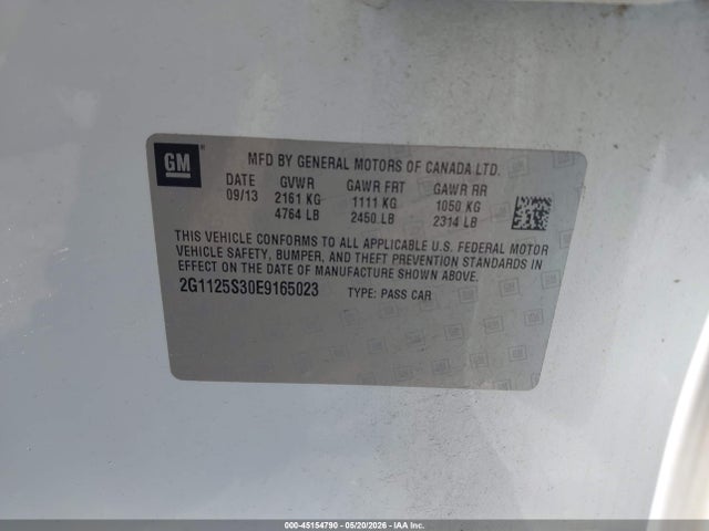 Aukcja sprzedaży 2014 Chevrolet Impala 2lt, vin: 2G1125S30E9165023, numer aukcji: 45154790