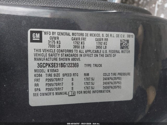 Продаж на аукціоні авто 2011 Chevrolet Silverado 1500 Lt, vin: 3GCPKSE31BG122369, номер лоту: 45154797