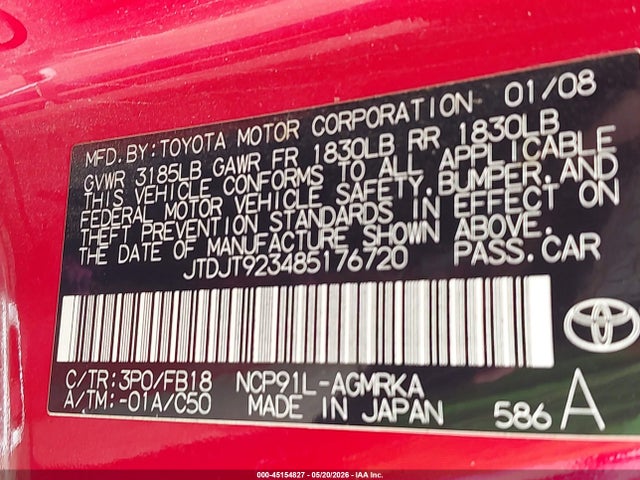 Продажа на аукционе авто 2008 Toyota Yaris, vin: JTDJT923485176720, номер лота: 45154827