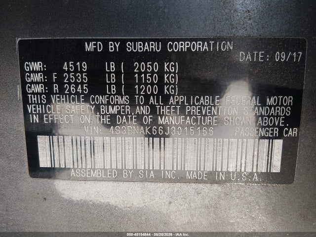 Продажа на аукционе авто 2018 Subaru Legacy 2.5i Limited, vin: 4S3BNAK66J3015166, номер лота: 45154844