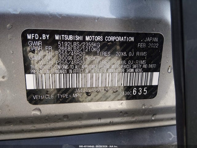 Продаж на аукціоні авто 2022 Mitsubishi Outlander Sel 2.5 S-awc/sel Launch Edition S-awc/sel Special Edition S-awc, vin: JA4J4VA88NZ069624, номер лоту: 45154848