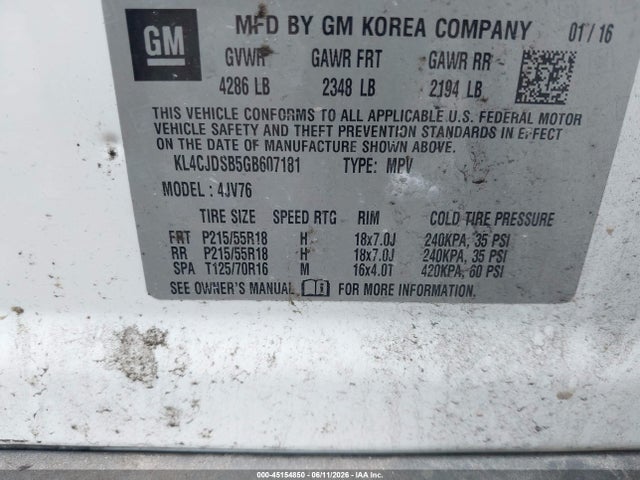 45154850 :رقم المزاد ، KL4CJDSB5GB607181 vin ، 2016 Buick Encore Premium مزاد بيع