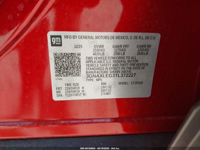 45154854 :رقم المزاد ، 3GNAXLEG3TL372227 vin ، 2026 Chevrolet Equinox Fwd Rs مزاد بيع