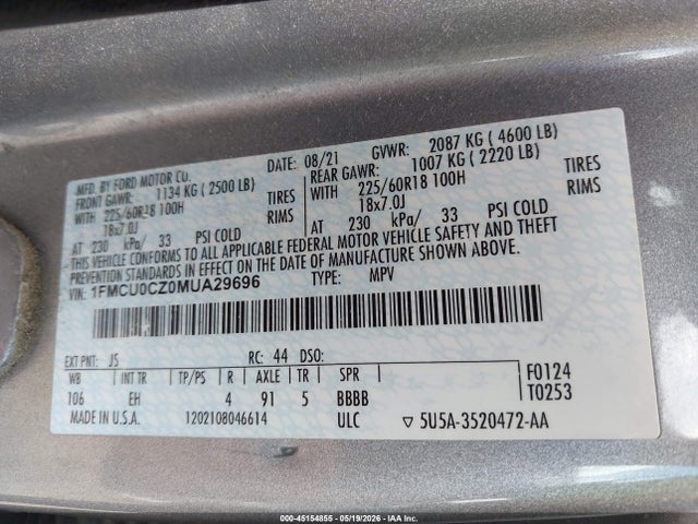1FMCU0CZ0MUA29696 Ford Escape Sel Hybrid