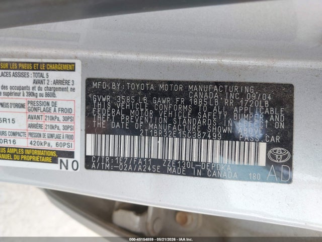 Aukcja sprzedaży 2005 Toyota Corolla Ce, vin: 2T1BR32E15C387499, numer aukcji: 45154859
