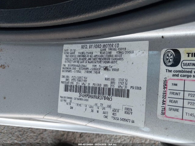 Продажа на аукционе авто 2010 Ford Fusion Se, vin: 3FAHP0HA9AR378465, номер лота: 45154884