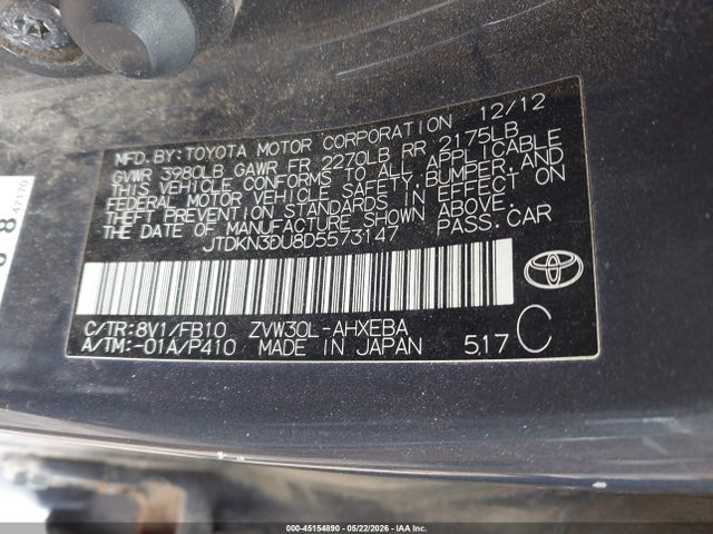 Продаж на аукціоні авто 2013 Toyota Prius Three, vin: JTDKN3DU8D5573147, номер лоту: 45154890