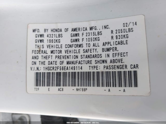 Aukcja sprzedaży 2014 Honda Accord Sport, vin: 1HGCR2F56EA149114, numer aukcji: 45154895