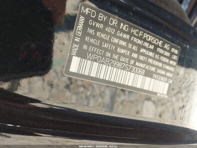 Продаж на аукціоні авто 2007 Porsche 911 Carrera 4s/carrera S, vin: WP0AB29987S730068, номер лоту: 45154911