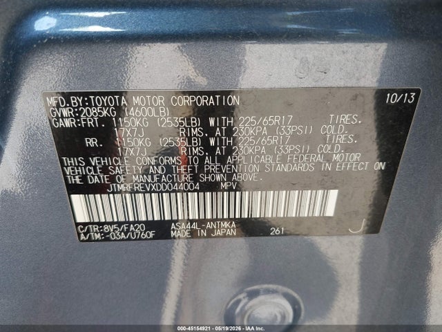 Продаж на аукціоні авто 2013 Toyota Rav4 Xle, vin: JTMRFREVXDD044004, номер лоту: 45154921
